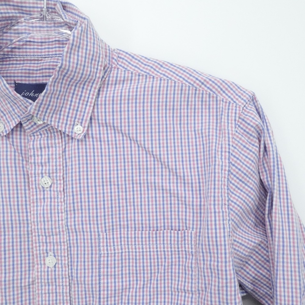 Johnnie O Shirt Mens L Pink Blue Gingham Button Up Casual Preppy Office Business
